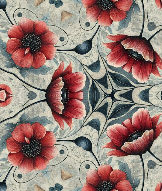 Vintage Red Poppy Floral Seamless Pattern